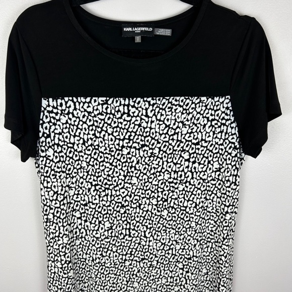 KARL LAGERFELD B&W Short Sleeve Shift Dress | Medium - Picture 3 of 10